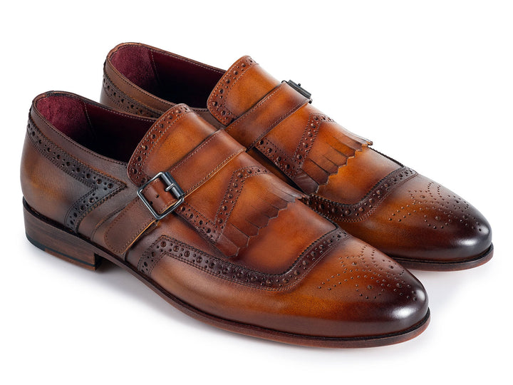 Handcrafted Paul Parkman brown leather monkstrap shoes with exquisite detail