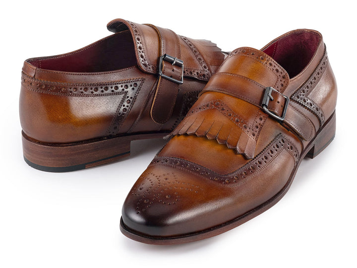 Paul Parkman Men's Kiltie Monkstrap Shoes in brown leather with stylish and classic design