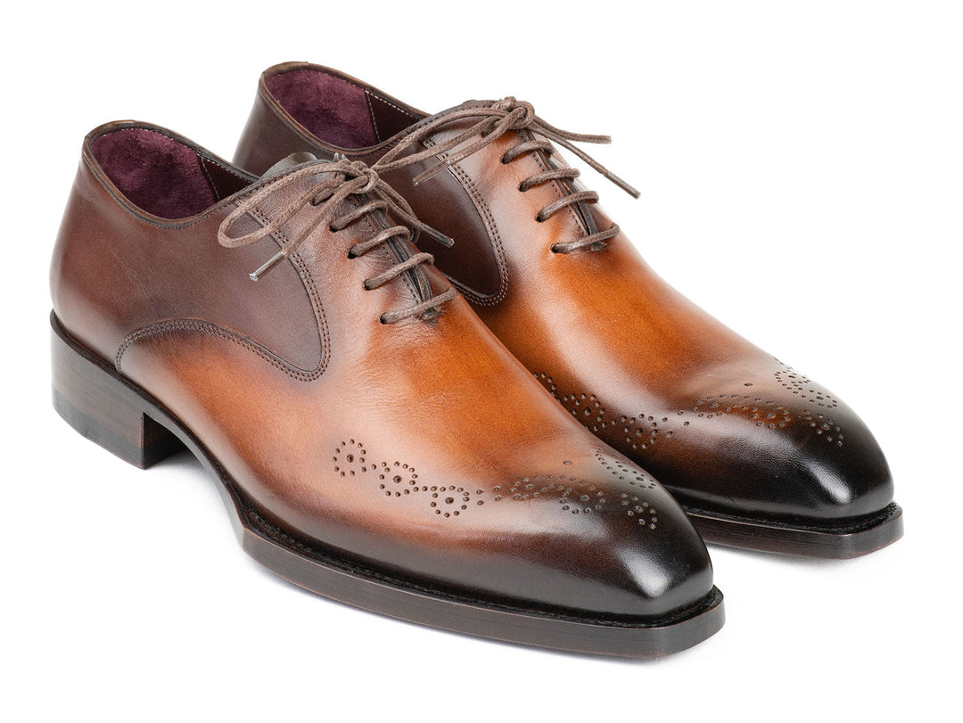 Handcrafted Paul Parkman Goodyear Welted Punched Oxfords in Brown & Camel