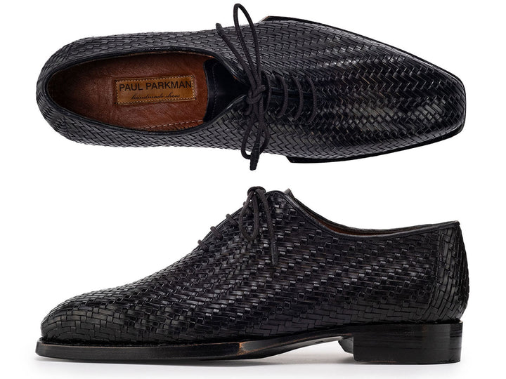 Paul Parkman Black Woven Leather Hand-Welted Oxford Shoes for Men (ID#144WN72) - Crafted with high-quality leather and hand-welted construction for durability and timeless style