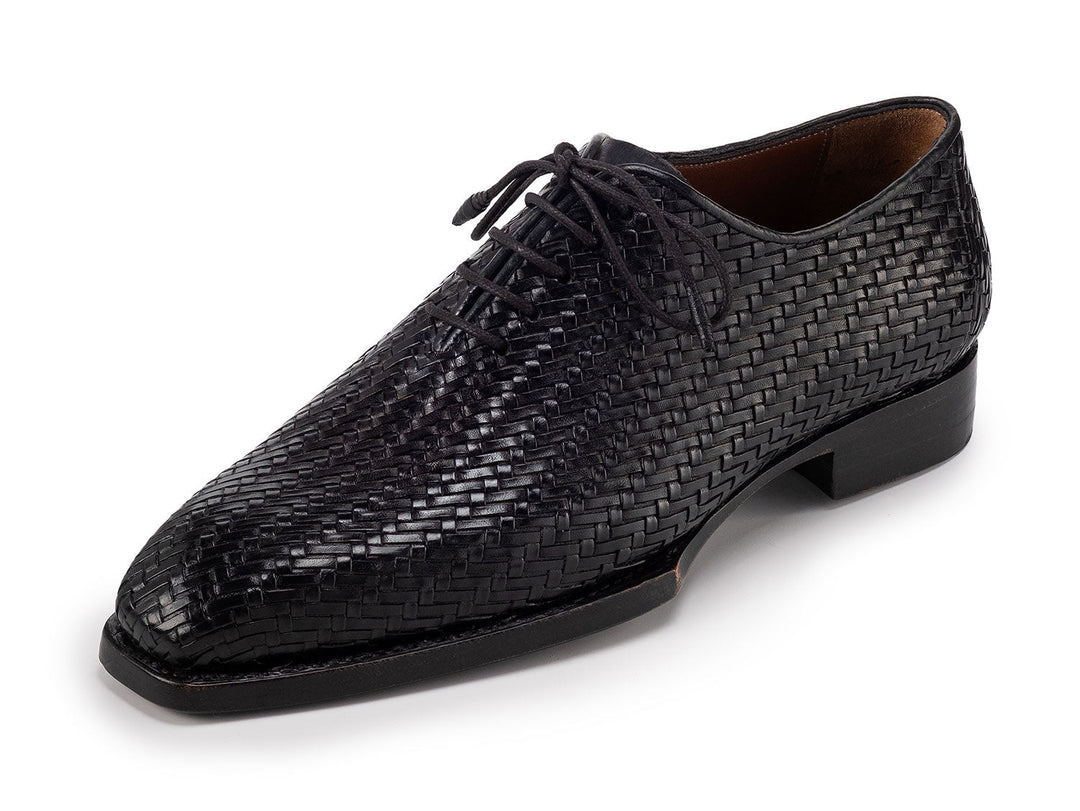 Paul Parkman black woven leather hand-welted oxford shoes for men