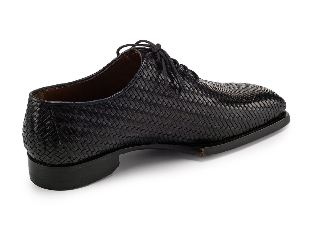 Paul Parkman black woven leather hand-welted oxford shoes for men, ID#144WN72, featuring intricate craftsmanship and elegant design