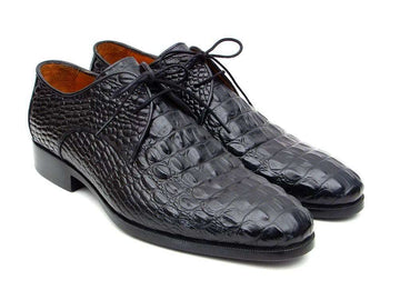 Paul Parkman Black Crocodile Embossed Derby Shoes