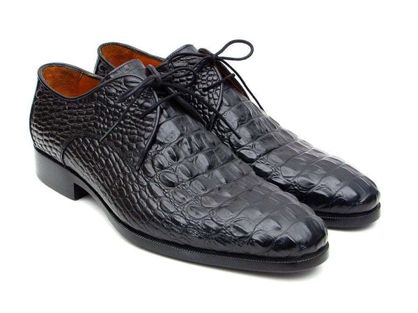 Paul Parkman Black Crocodile Embossed Derby Shoes - WKshoes