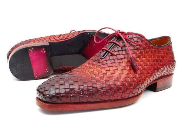 Paul Parkman Bordeaux & Tobacco Woven Leather Oxfords (ID#54HK42) - WKshoes