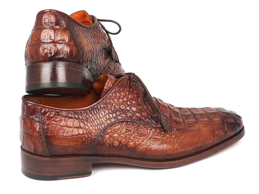 Paul Parkman Light Brown Crocodile Embossed Derby Shoes - WKshoes