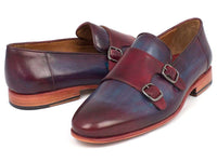 Paul Parkman Men's Bordeaux & Navy Double Monkstrap Shoes (ID#HR65CX) - WKshoes