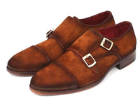 Paul Parkman Men's Captoe Double Monkstrap Camel Suede (ID#045TAB12) - WKshoes