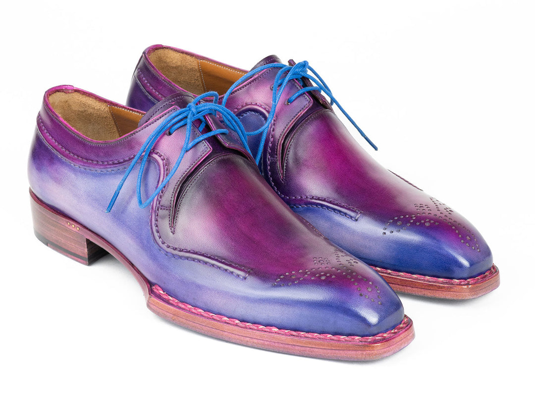 Paul Parkman Men's Hand-Welted Blue & Purple Leather Derby Shoes (ID#326G19) - high quality, hand-crafted men's shoes in a stunning blue and purple color combination, perfect for any stylish gentleman's wardrobe