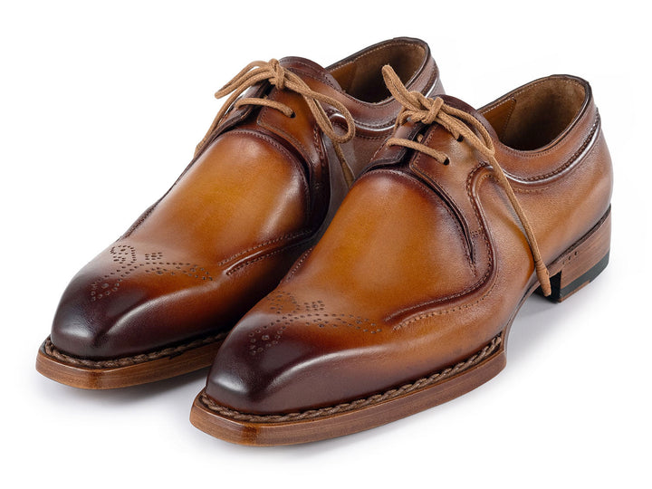 High-quality camel brown leather derby shoes for men with expert hand-welted construction