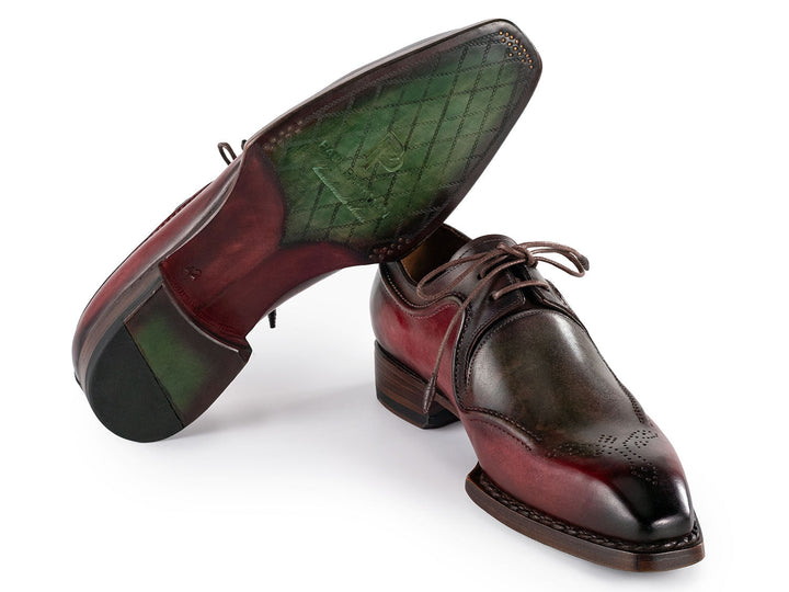 Fashionable Paul Parkman Men's Hand-Welted Green & Brown Leather Derby Shoes made with premium leather and expert craftsmanship