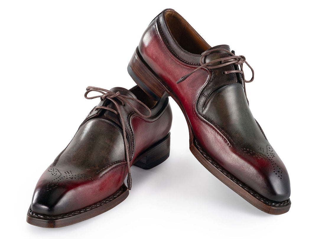 Stylish Paul Parkman Men's Green & Brown Leather Derby Shoes featuring hand-welted construction and classic two-tone design