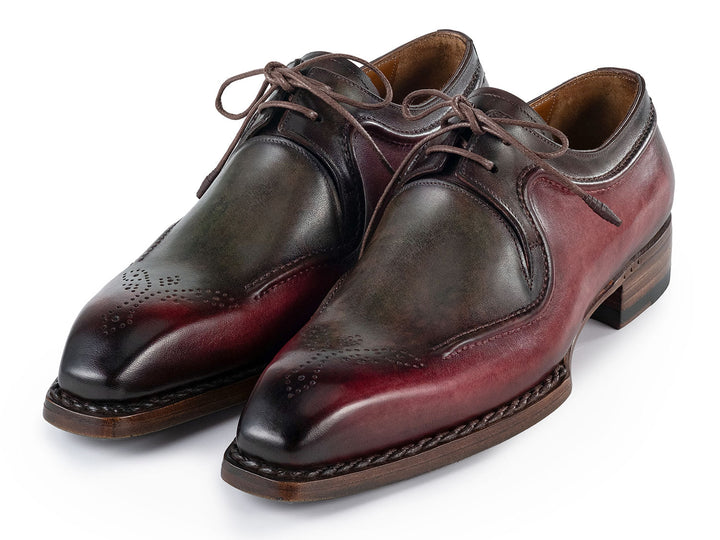 High-quality Paul Parkman Men's Hand-Welted Green & Brown Leather Derby Shoes perfect for formal or casual wear with timeless appeal