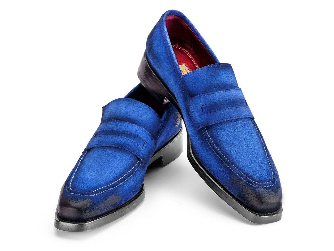 Paul Parkman Blue Antique Suede Goodyear Welted Loafers top view