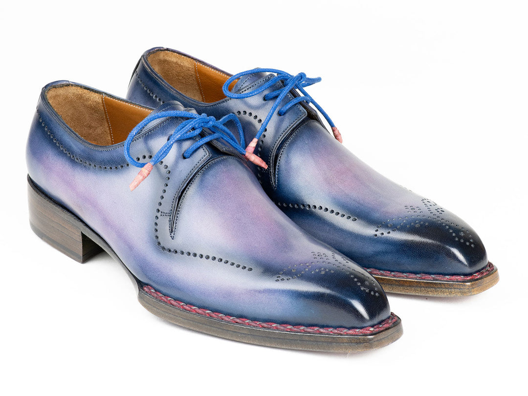 Handcrafted Paul Parkman men's derby shoes in pink and navy leather