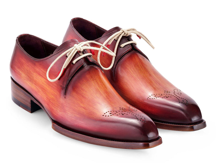 Handcrafted Paul Parkman Goodyear Welted Derby Shoes in rich reddish brown leather