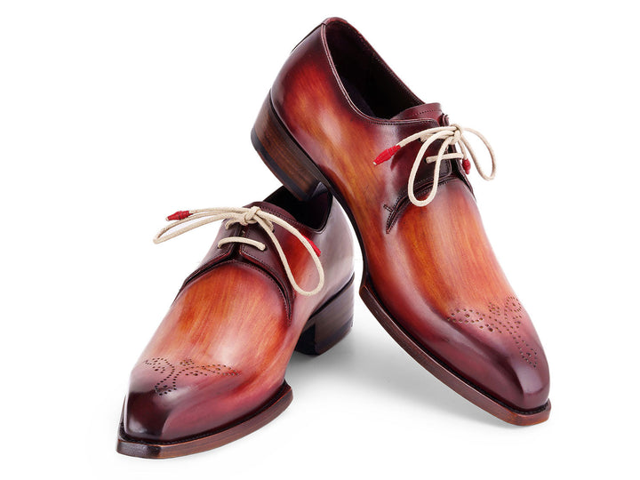 Handcrafted Paul Parkman Goodyear Welted Derby Shoes in rich reddish brown leather