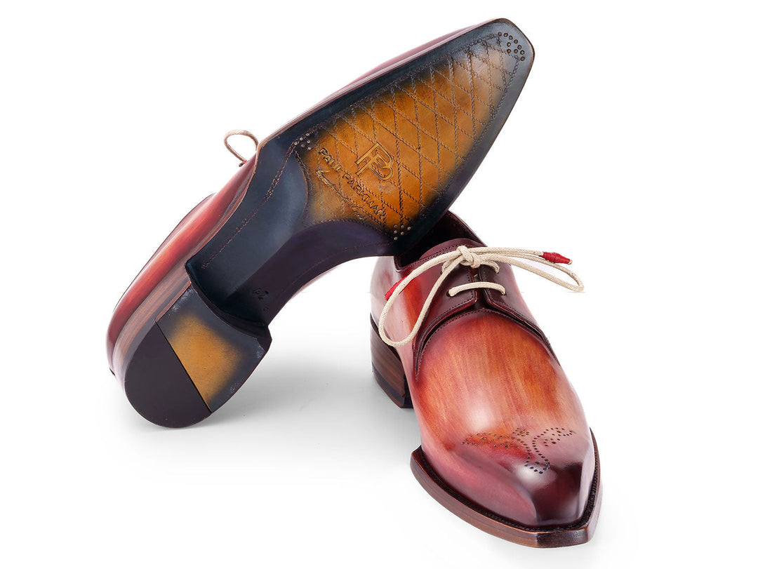 Handcrafted Paul Parkman Goodyear Welted Derby Shoes in a rich reddish brown color