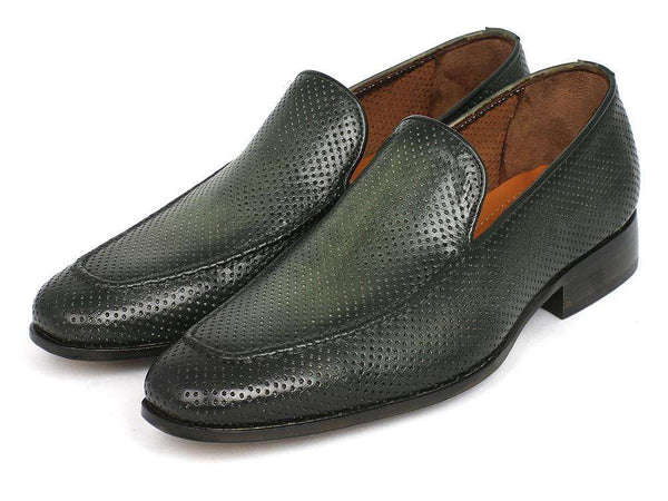 Paul Parkman Green Perforated Leather Loafers - WKshoes