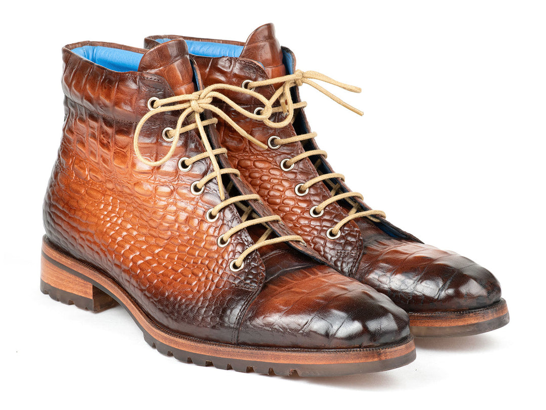 Paul Parkman Men's Brown Croco Embossed Leather Boots (12811-BRW) with stylish embossed detailing and rich brown color