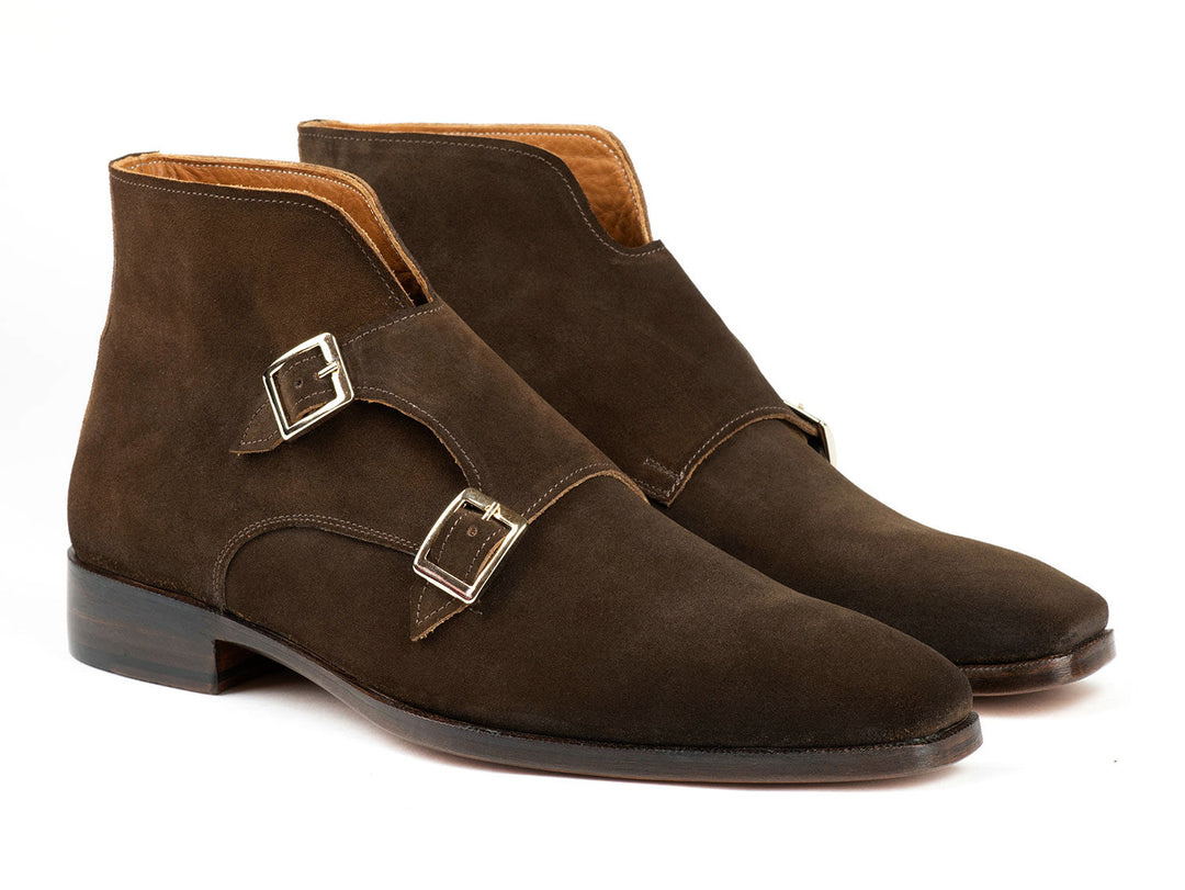 Handcrafted Paul Parkman Double Monkstrap Ankle Boots in rich brown suede