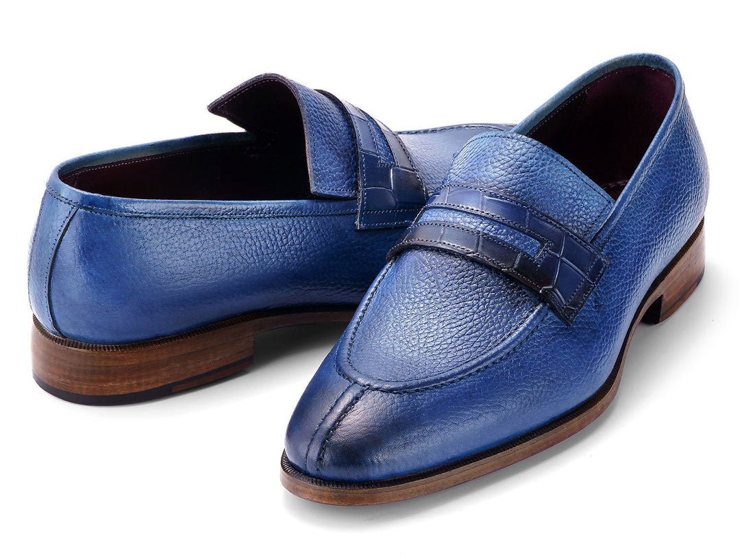 Paul Parkman men's split toe loafer shoes in elegant blue color