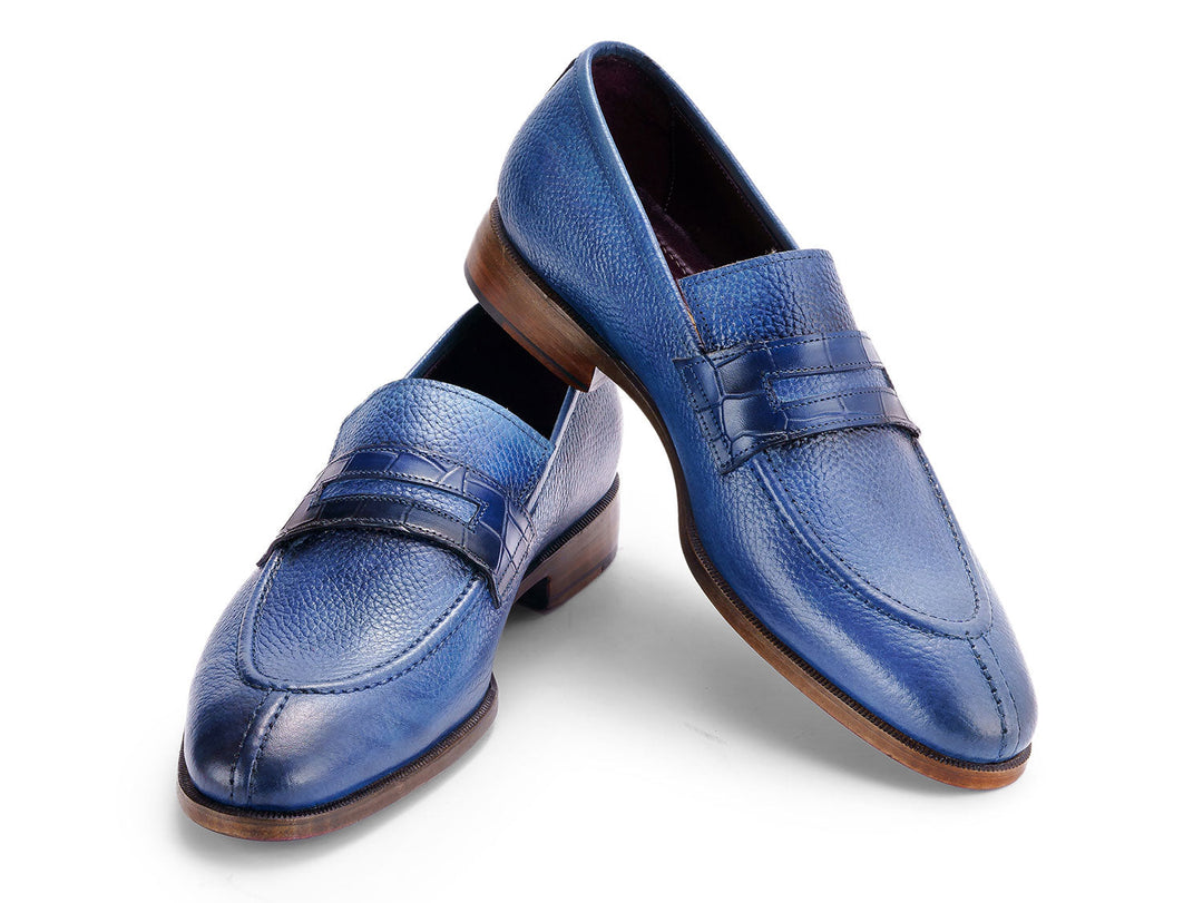 Paul Parkman men's split toe loafer shoes in striking blue color, style ID#694BL65