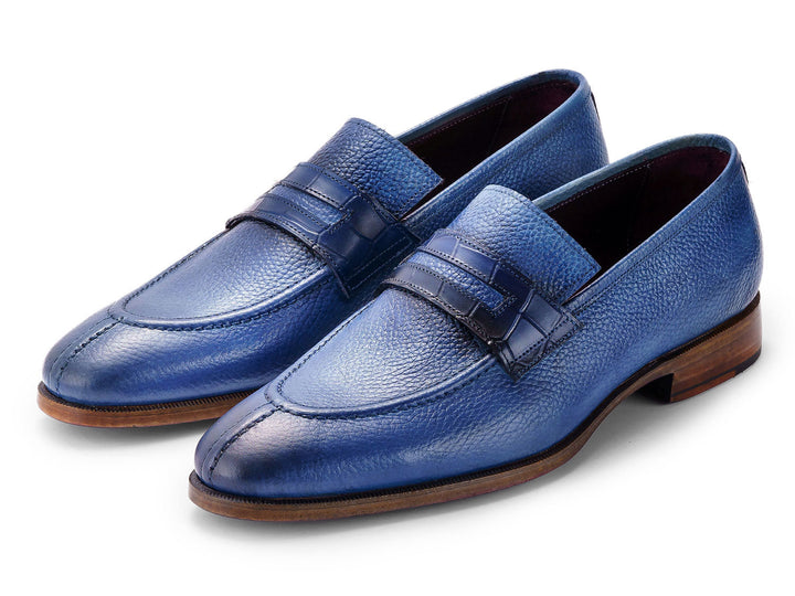 Paul Parkman Men's Split Toe Loafer Shoes Blue - Handcrafted Italian leather