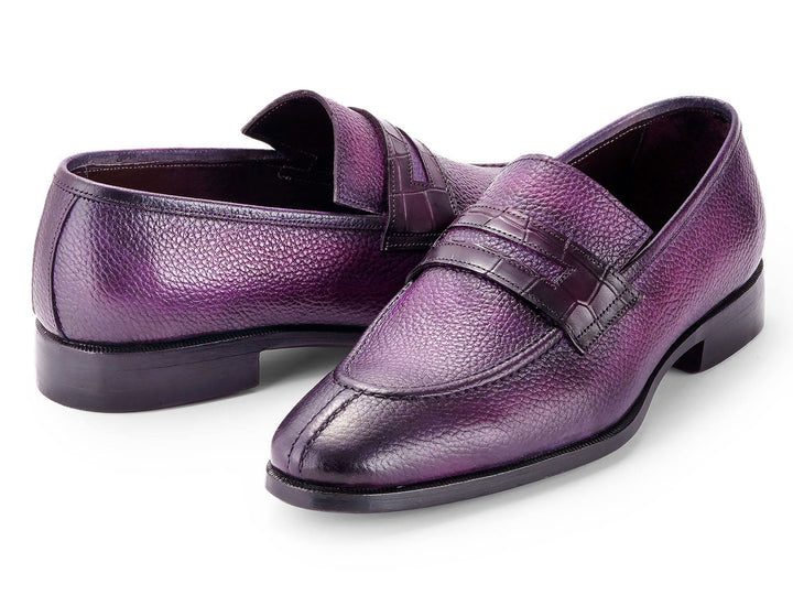 Genuine leather men's shoes with split toe design in purple