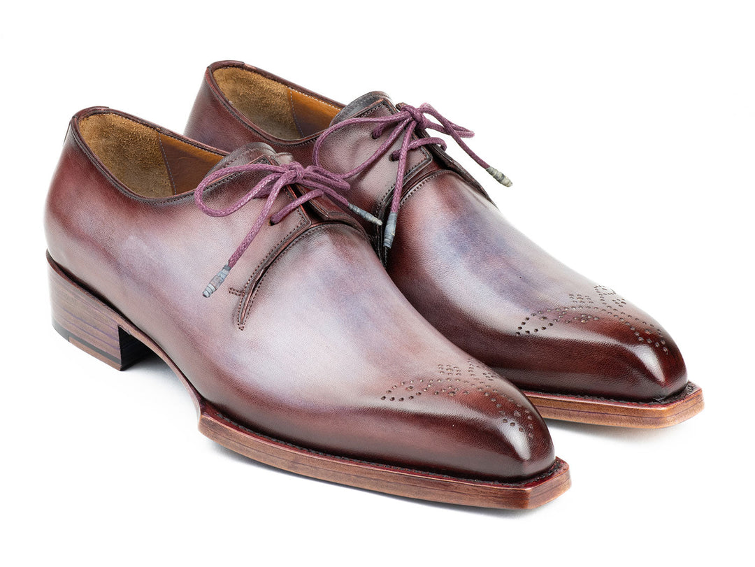 Handcrafted Paul Parkman Goodyear Welted Derby Shoes in Ice Blue & Bordeaux color combination