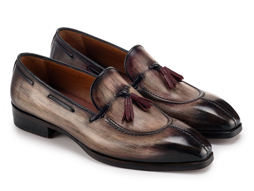 Paul Parkman Men's Brown Patina Leather Split Toe Tassel Loafers 