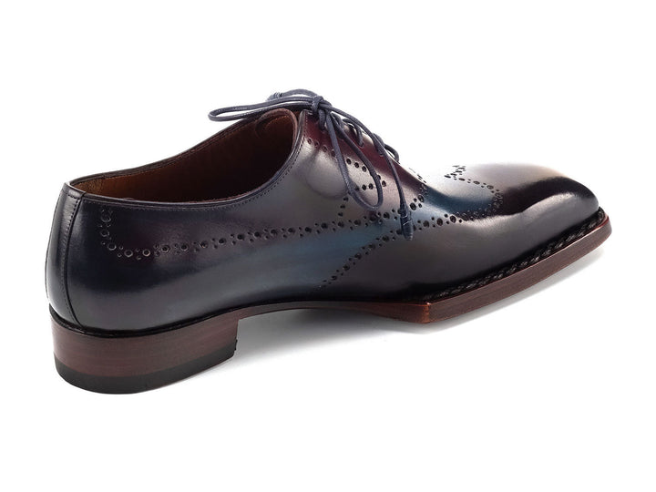 Handcrafted Paul Parkman Goodyear Welted Men's Wingtip Oxfords in Bordeaux & Blue, Style ID#81BRL94