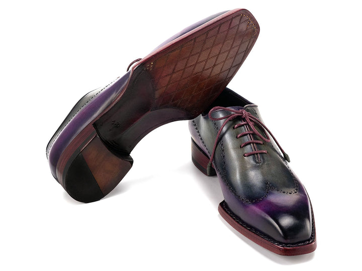 Paul Parkman Goodyear Welted Men's Wingtip Oxfords in Purple and Grey, elegant and stylish footwear for men with ID#81PRY73