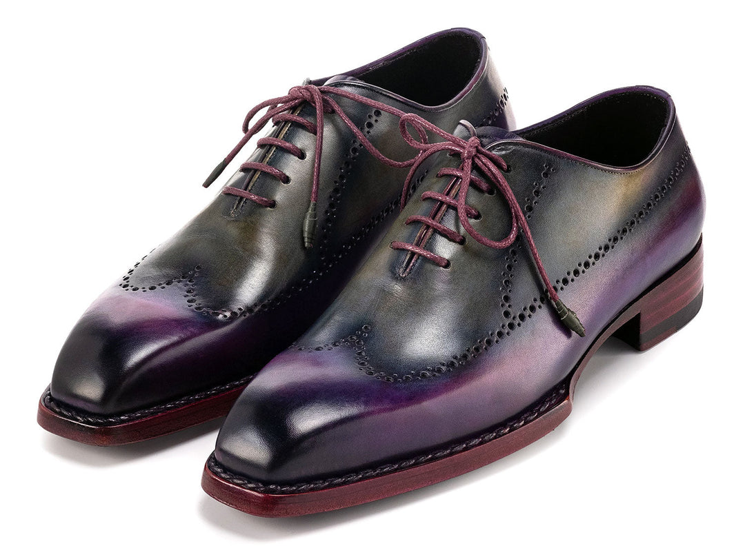 Paul Parkman Goodyear Welted Men's Wingtip Oxfords in Purple & Grey, high-quality leather shoes