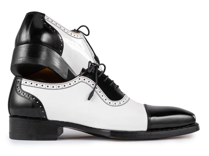 Paul Parkman Men's Goodyear Welted Cap Toe Oxfords in Black & White, handmade luxury shoes for men