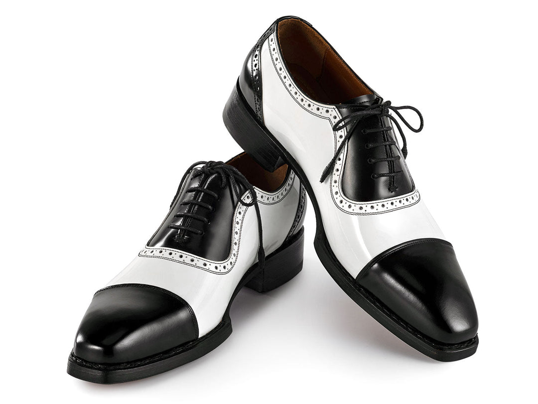 Paul Parkman Men's Goodyear Welted Cap Toe Oxfords in black and white featuring timeless elegance and superior craftsmanship