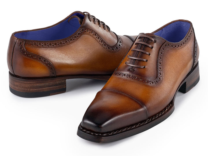 Handcrafted Paul Parkman men's dress shoes in camel burnished