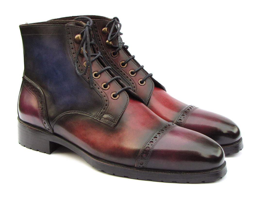 Hand-painted cap toe boots in multicolor, a stylish and unique men's footwear option from Paul Parkman (ID#BT9566-MLT)