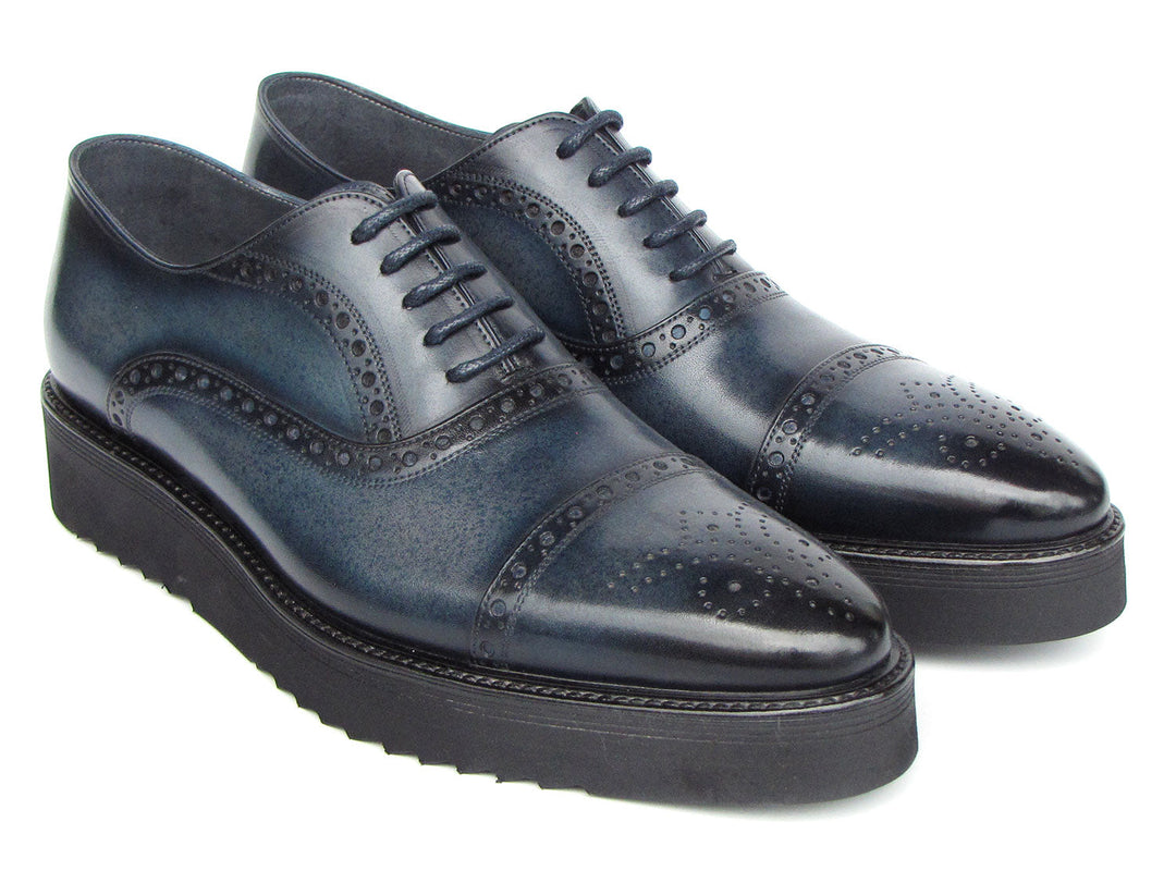 Paul Parkman Men's Smart Casual Cap Toe Oxford Shoes in Navy Leather, ID#285-NVY-LTH, handcrafted with fine materials and perfect for any occasion