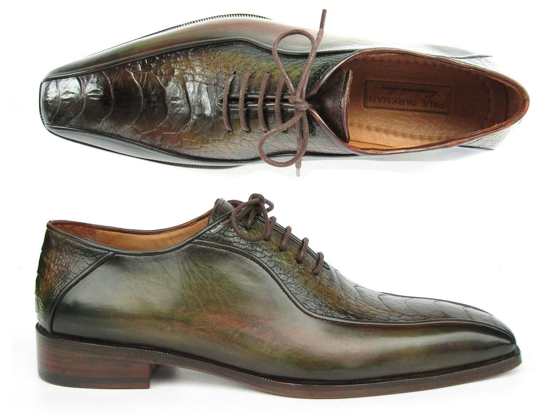 Handcrafted Paul Parkman Green Genuine Ostrich Leg Bicycle Toe Oxford shoes with ID#94DLGRN