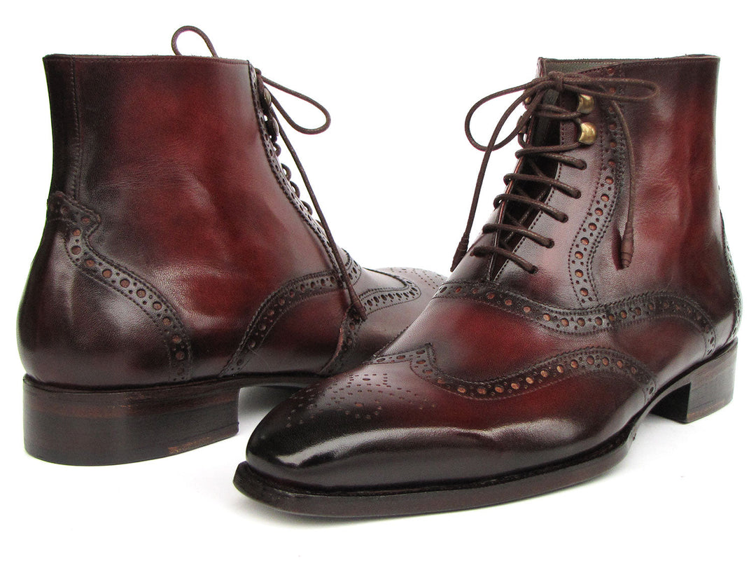 Paul Parkman Men's Bordeaux Burnished Leather Goodyear Welted Wingtip Boots, ID#BT4861-BRD - Handcrafted, high-quality, stylish footwear for the modern gentleman