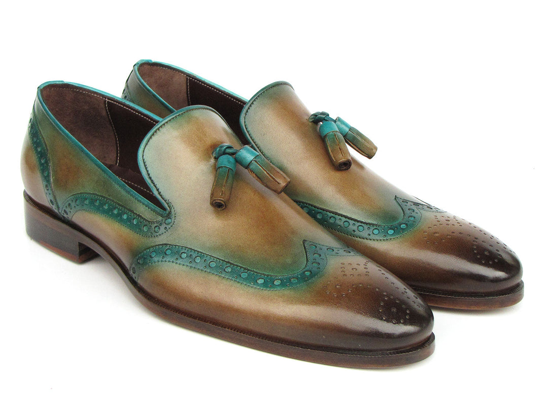 Paul Parkman Men's Tassel Loafers in Olive & Green Patina, luxury handcrafted footwear