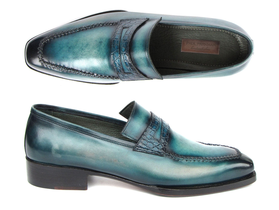 Handcrafted Paul Parkman men's turquoise patina loafers for a sophisticated look