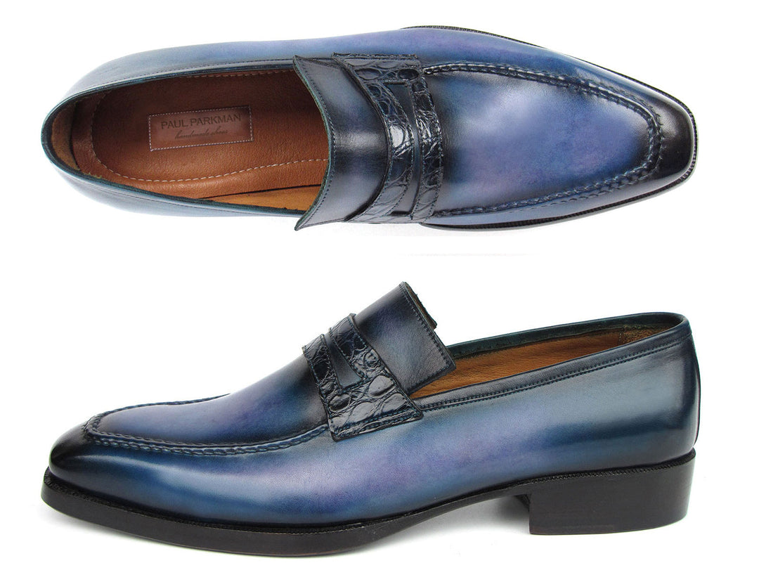 Paul Parkman Men's Blue Patina Handmade Loafers, ID#6944-BLU, high-quality leather, stylish, comfortable slip-on shoes for men