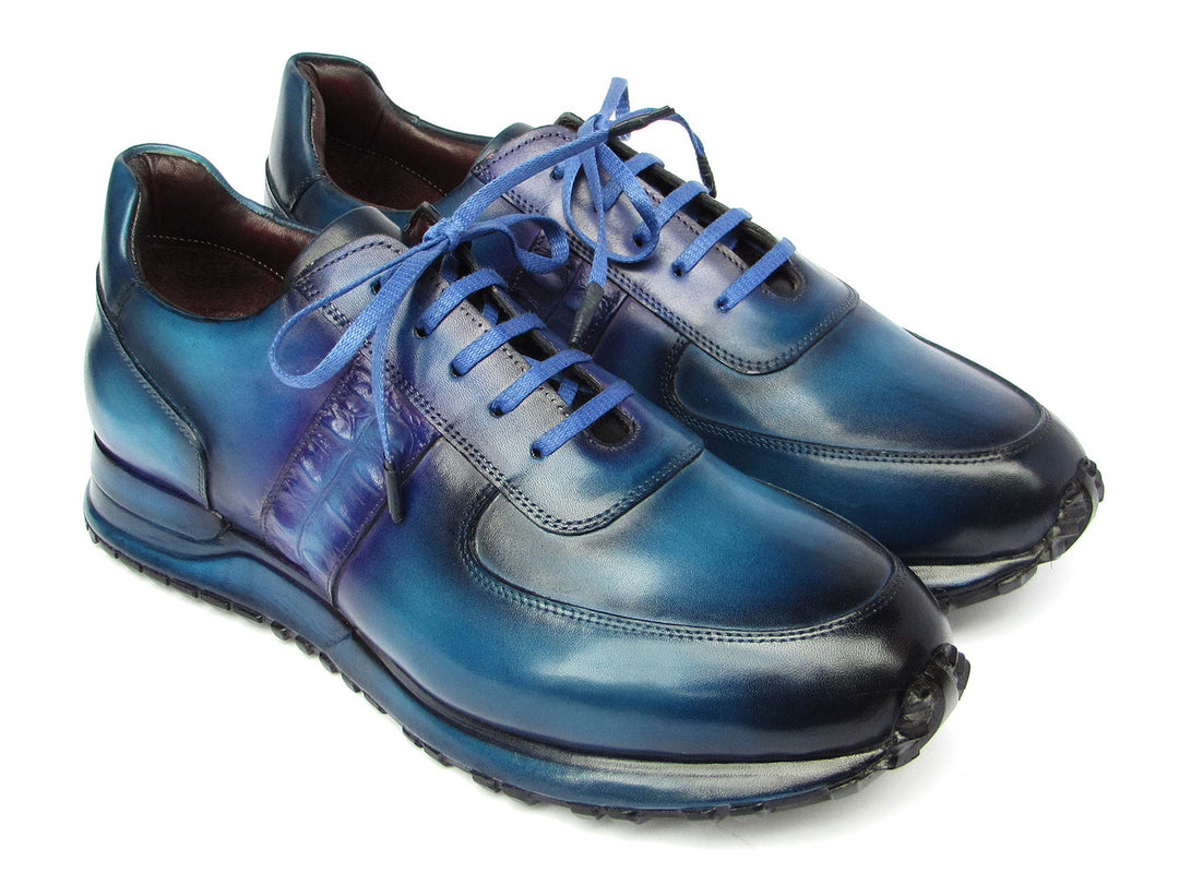 Handcrafted Paul Parkman Men's Turquoise & Purple Patina Sneakers, ID#LP207TQP, luxury footwear for men