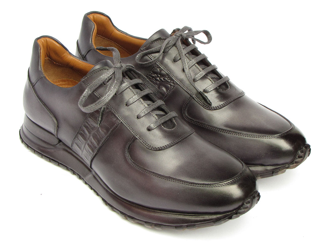 Paul Parkman Men's Gray & Black Patina Sneakers, ID#LP207GRY, high-quality leather shoes with stylish urban design