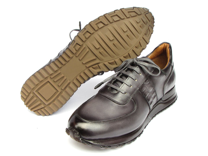 Paul Parkman Men's Gray & Black Patina Sneakers, lace-up design, stylish and comfortable footwear for everyday wear