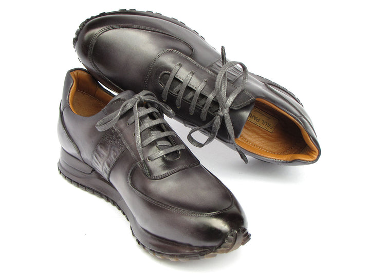 Paul Parkman Men's Gray & Black Patina Sneakers (ID#LP207GRY) - Stylish and comfortable lace-up sneakers with a unique patina finish for a sophisticated look