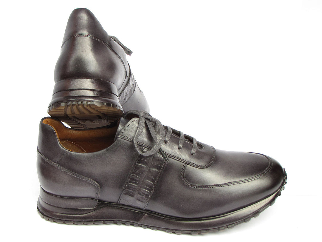 Paul Parkman Men's Gray & Black Patina Sneakers - High-quality leather sneakers in a stylish gray and black patina design