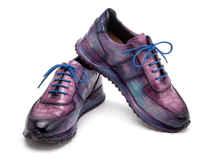 Paul Parkman Men's Blue & Purple Textured Leather Sneakers with Stylish Design